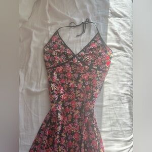 Vintage Express Silk Floral Halter Dress 90s
